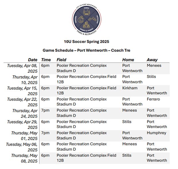10U-Soccer-Spring-2025-Coach-Tre-Schedule