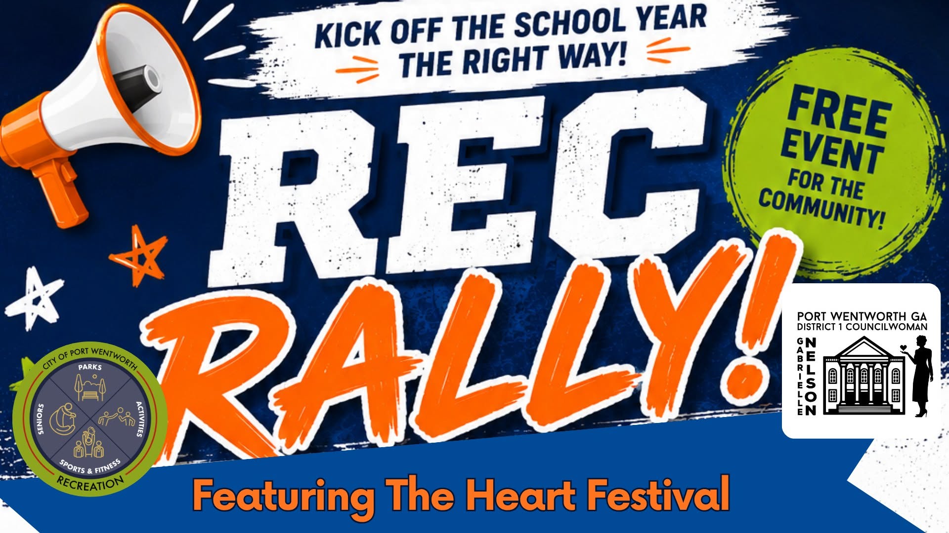 Rec Rally featuring the Heart Festival flyer - free community event in Port Wentworth, GA on July 11, 2026