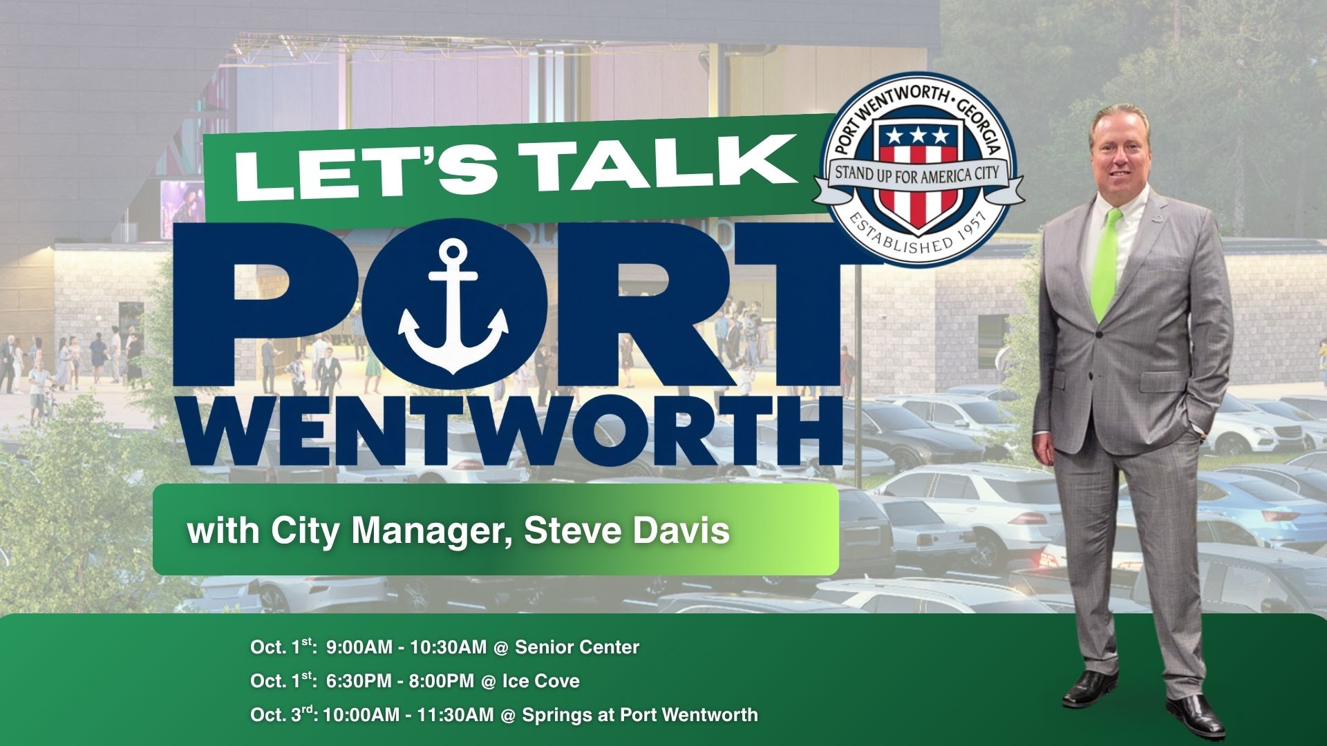 Let's Talk Port Wentworth with City Manager Steve Davis, community sessions October 1 and 3, 2026
