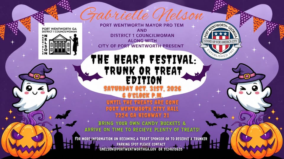 Flyer for The Heart Festival: Trunk or Treat Edition, Saturday, October 31, 2026 at 6 PM at Port Wentworth City Hall
